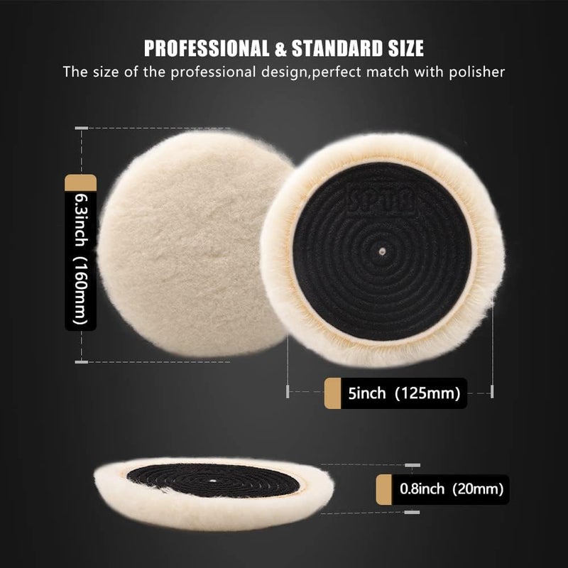 SPTA Wool Buffing Polishing Pads, 3Pcs 5 Inch (125mm) Wool Cutting Pad, Wool Compounding Pad, Buffing and Polishing Pads Buffing Wheel for 5 Inch Car Polisher Compounding, Polishing, Buffing - Image 2